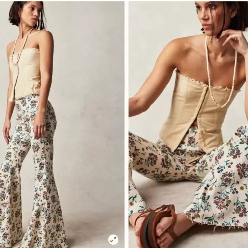 NWT Free People Just Float On Floral Flare Jeans
